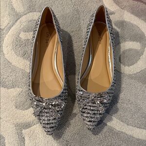 Chic Silver Women's Flats with Bow Detail